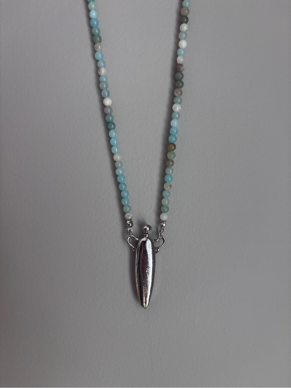 Silver Tone Perfume Bottle Amazonite Stone Strand Necklace